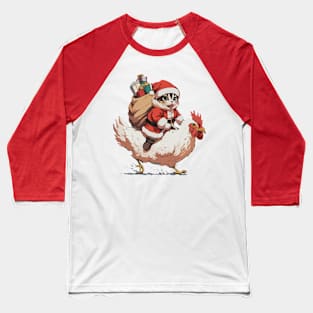 Christmas, Funny Cat on a Chicken - 2 Baseball T-Shirt